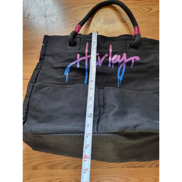 Vtg Hurley Extra Large Amazing Canvas Tote Bag Black with Adjustable Snap Sides - Picture 5 of 7